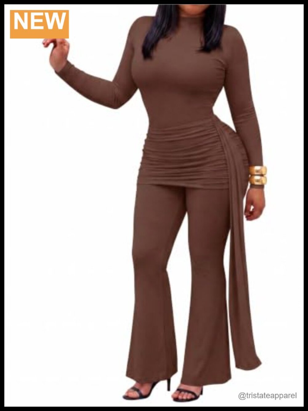 Women's Bodycon Ruched Wide Leg Jumpsuit Mock Neck Long Sleeve Y2K Clubwear